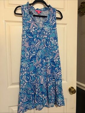 Lilly Pulitzer Blue and White Tropical Print Dress